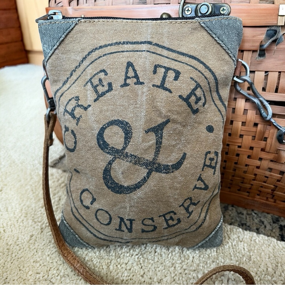 Mona B Create & Conserve Up-cycled and Re-cycled Canvas Cross-body Bag
